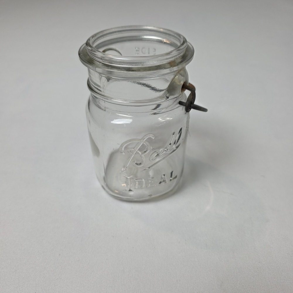 Ball Ideal Canning Jar Small Clear Vintage Wire Bail Glass Embossed Logo